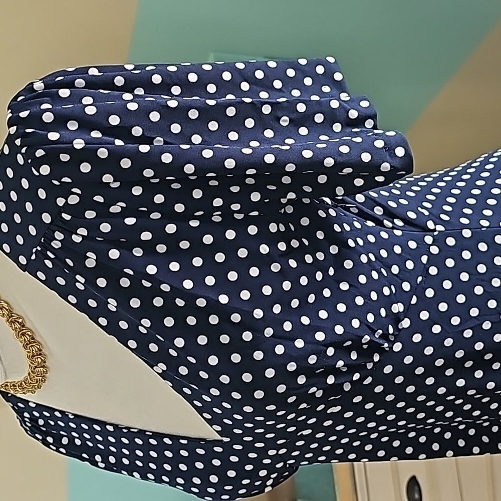 Michael Kors navy polka dot classic fitted style dress size small - Picture 6 of 13
